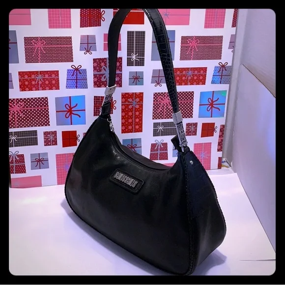 Brighton Black Leather Shoulder Bag NWOT with Beautiful Silver Embellishments - Picture 5 of 16